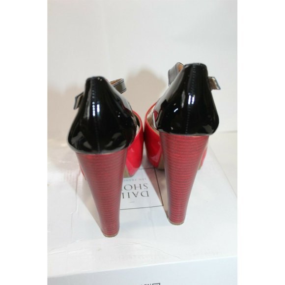 Women's Platform Shoes Red / Black 5 1/4" Heel Open Toe Size 7.5 - Picture 4 of 7